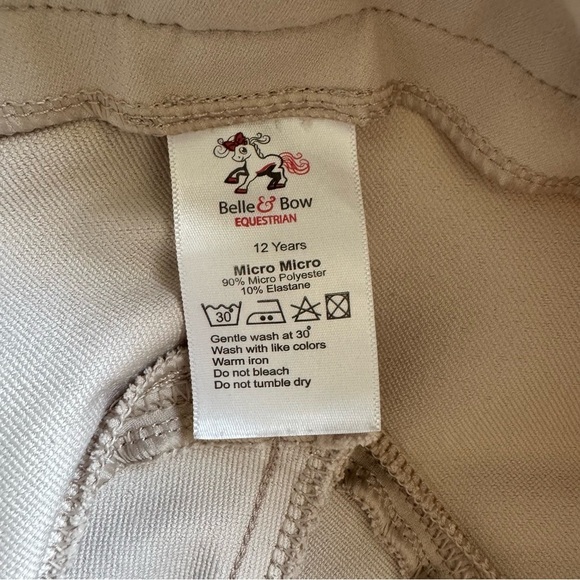 Belle & Bow Equestrian Pants Riding Jodhpurs Horse Show Gear Beige Youth Size 12 - Picture 3 of 11